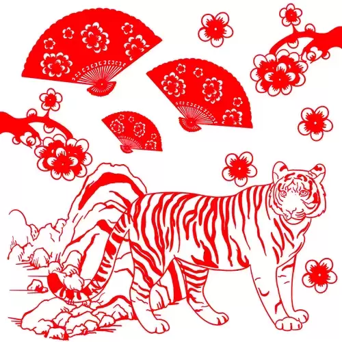 Year of the tiger Paper Cutting Illustration Vector