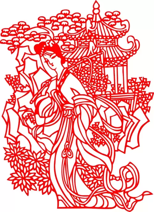 Ancient lady Paper Cutting Illustration Vector