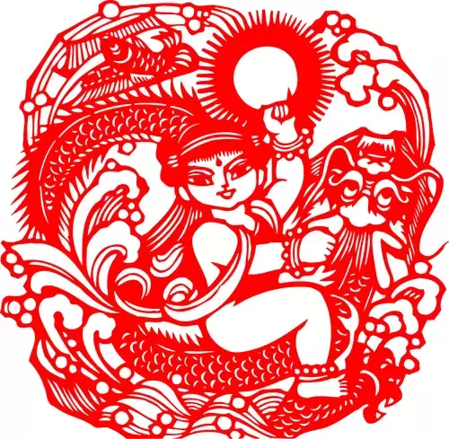Journey to the West , Nezha Paper Cutting Illustration Vector