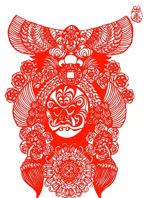 Peking Opera Masks Paper Cutting Illustration Vector