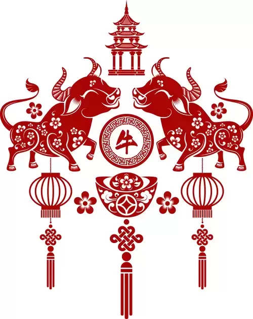 Year of the Ox Paper Cutting Illustration Vector