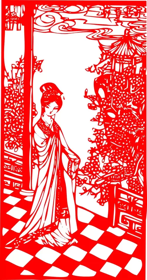 Ancient lady Paper Cutting Illustration Vector