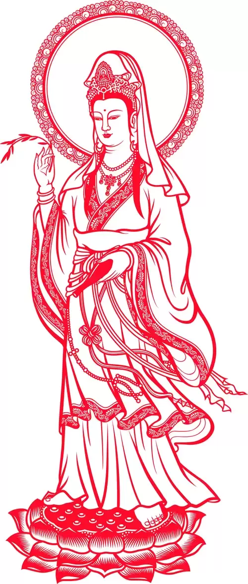 Buddhism,Guanyin bodhisattva Paper Cutting Illustration Vector