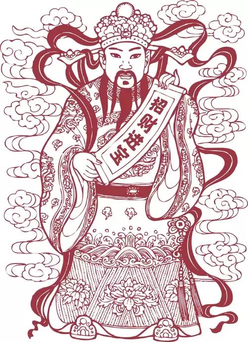 God Of Wealth Paper Cutting Illustration Vector