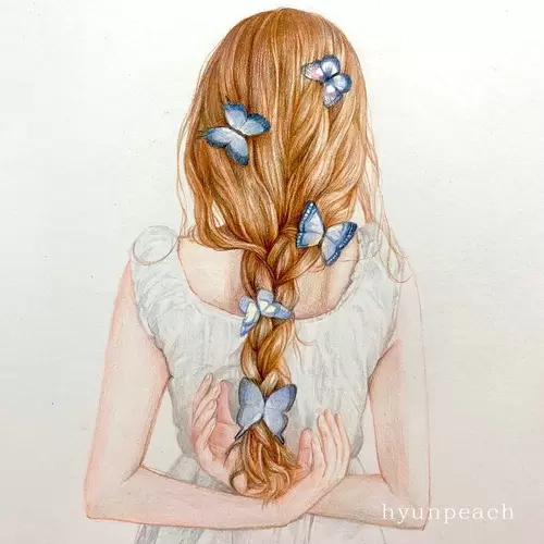 Beautiful Girl,Braid,Back Illustration Material