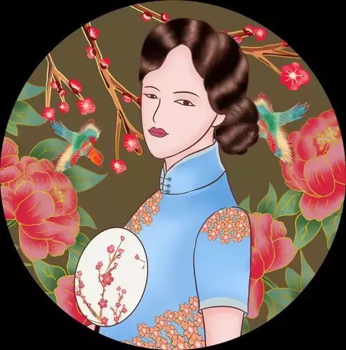 Girl in Cheongsam Illustration Material