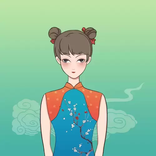 Girl in Cheongsam Illustration Material