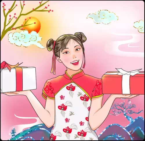 Girl in Cheongsam Illustration Material