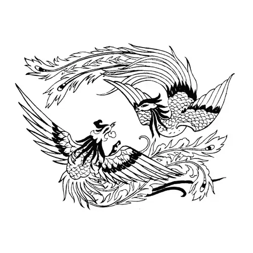 Pattern Dragon and Phoenix Illustration Material