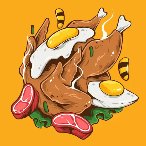 Comic style food Illustration Material