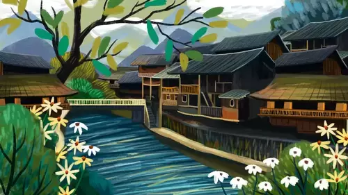 China Miao Village Illustration Material