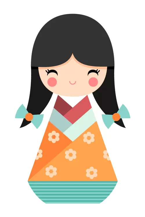 Japanese kimono doll,Girl, Puppet Illustration Material