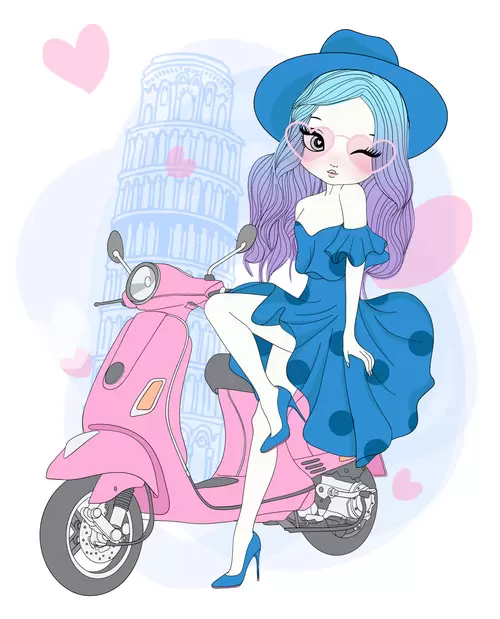 Fashion girl,Cartoon Illustration Material