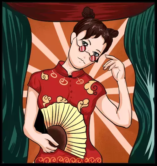 Girl in Cheongsam Illustration Material
