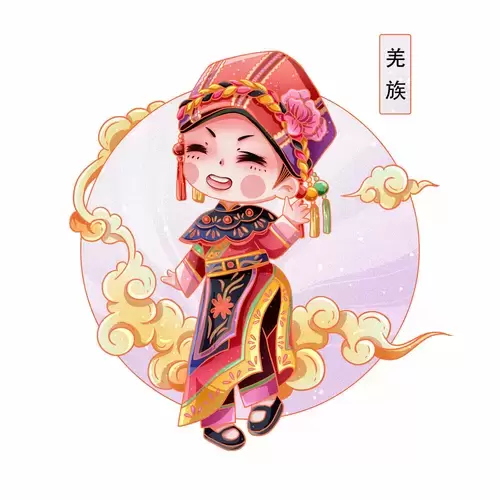 China's 56 Ethnic Groups,Qiang Illustration Material
