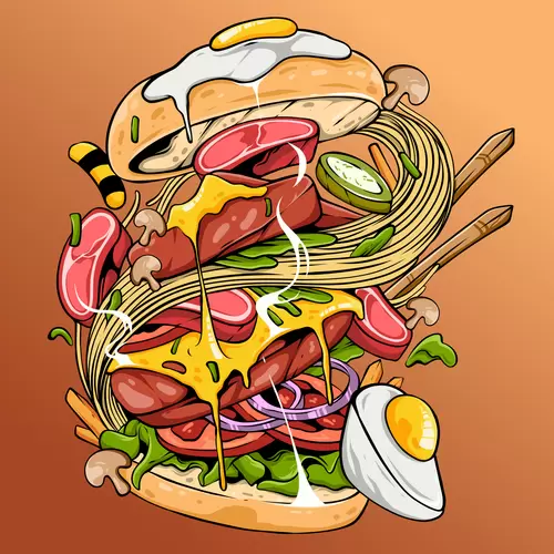 Comic style food Illustration Material