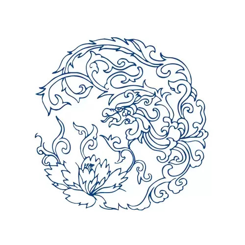 Blue And White Porcelain Pattern,Phoenix Illustration Material