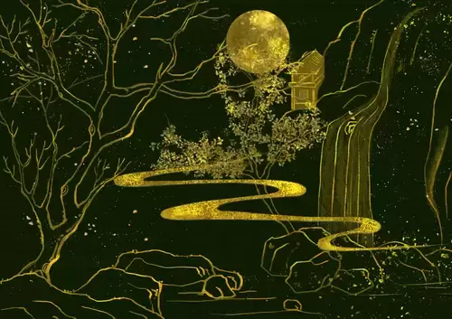 Antique Picture,Moonlit Night Illustration Material