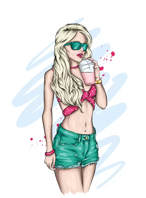 European and American fashionable women Illustration Material