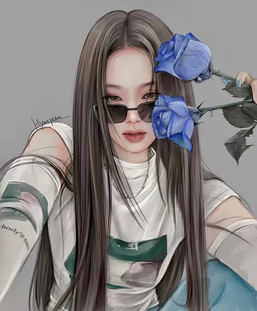 Beautiful Girl,Blue Rose Personality Illustration Material