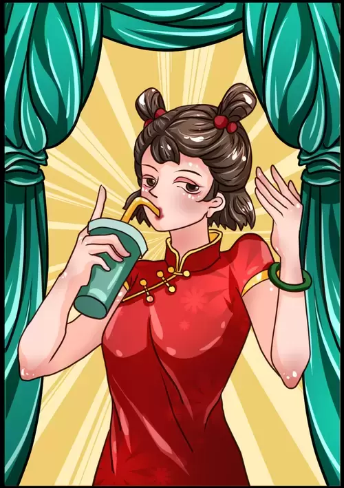 Girl in Cheongsam Illustration Material