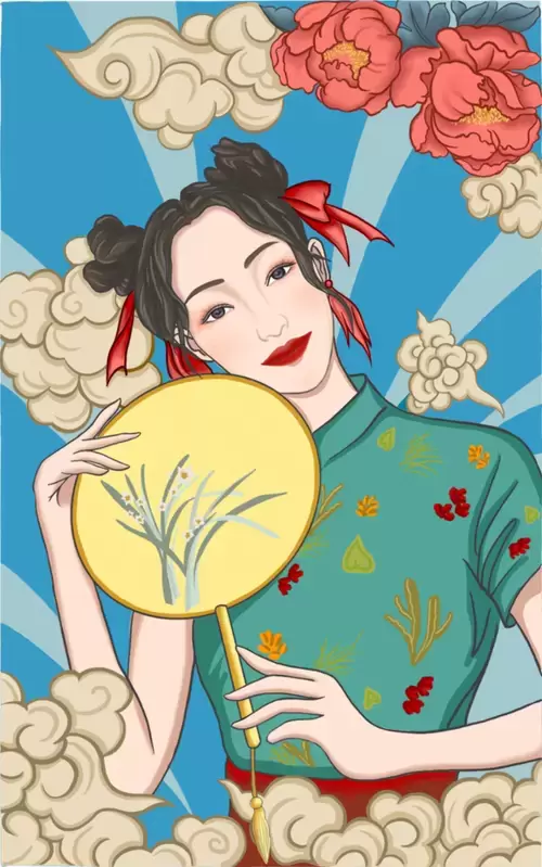 Girl in Cheongsam Illustration Material