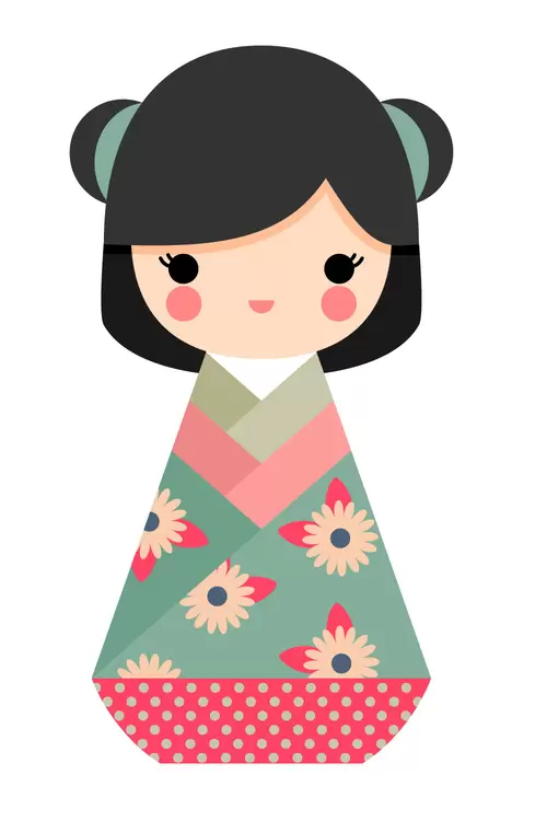 Japanese kimono doll,Girl, Puppet Illustration Material