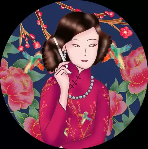 Girl in Cheongsam Illustration Material