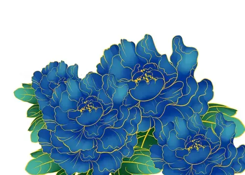 Blue Peony Flower Illustration Material