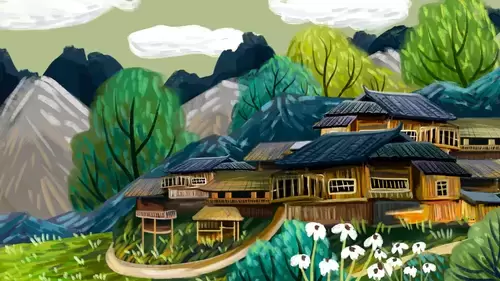 China Miao Village Illustration Material