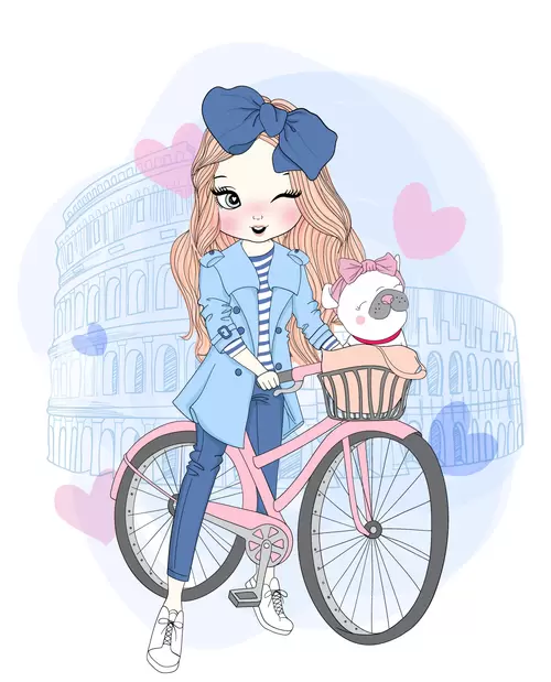 Fashion girl,Cartoon Illustration Material