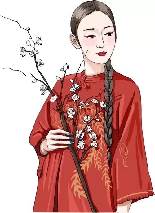 Girl in Cheongsam Illustration Material