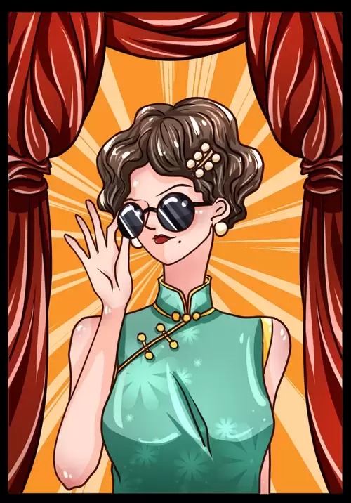 Girl in Cheongsam Illustration Material