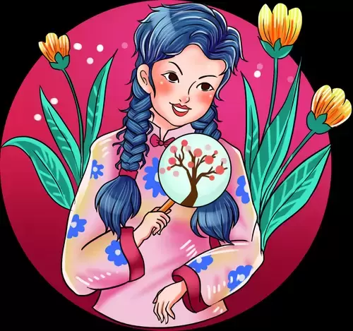 Girl in Cheongsam Illustration Material