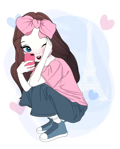 Fashion girl,Cartoon Illustration Material