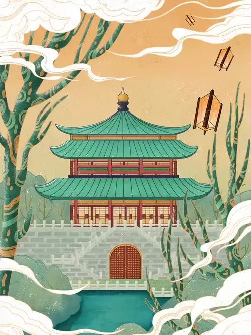 China Monuments,Drum Tower of Xi'an Illustration Material