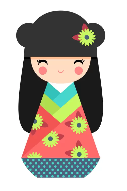 Japanese kimono doll,Girl, Puppet Illustration Material