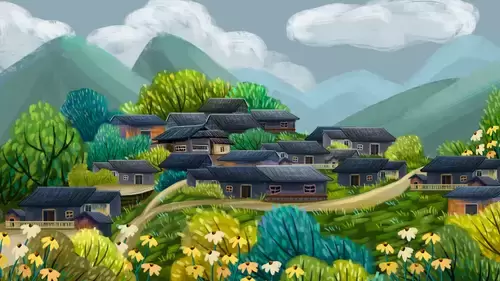 China Miao Village Illustration Material