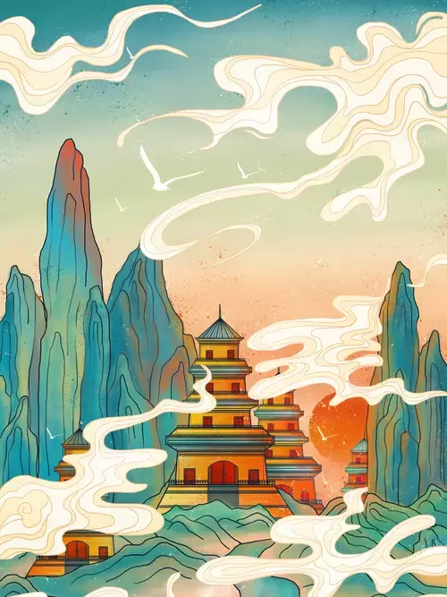 China Monuments,Lingguang Tower Illustration Material