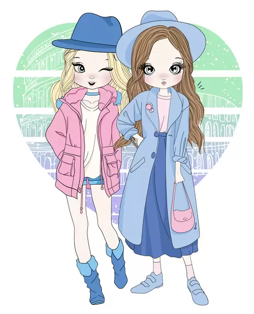 Fashion girl,Cartoon Illustration Material