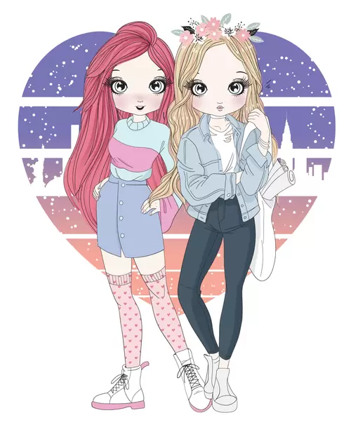 Fashion girl,Cartoon Illustration Material