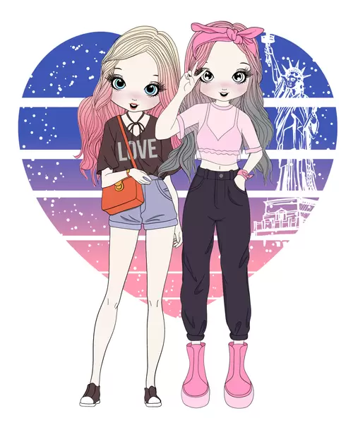 Fashion girl,Cartoon Illustration Material