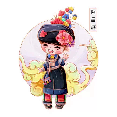 China's 56 Ethnic Groups,Achang Illustration Material