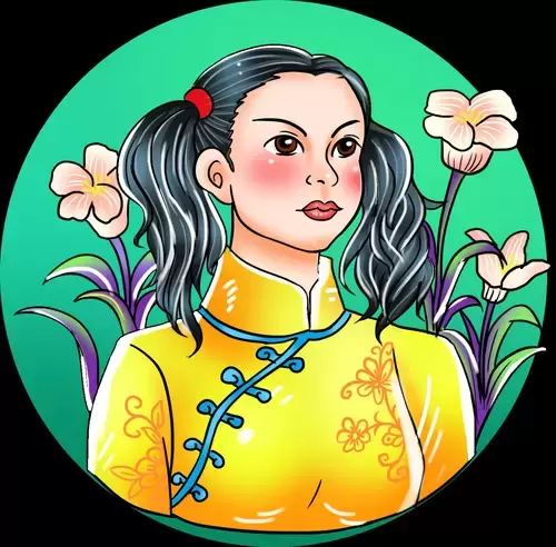 Girl in Cheongsam Illustration Material