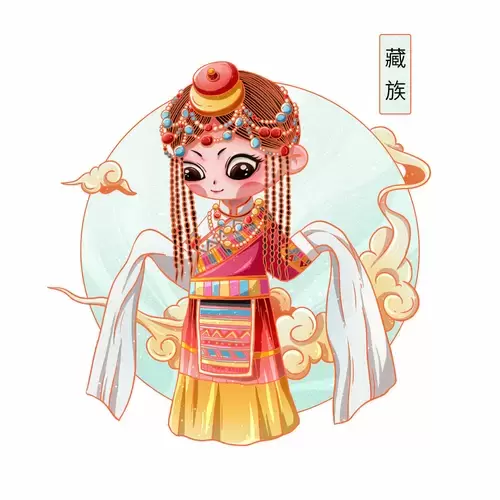 China's 56 Ethnic Groups,Tibetan Illustration Material