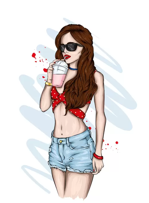 European and American fashionable women Illustration Material