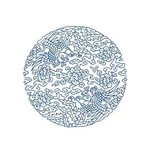 Blue And White Porcelain Pattern,Phoenix Illustration Material