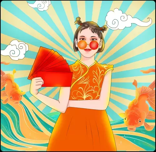 Girl in Cheongsam Illustration Material
