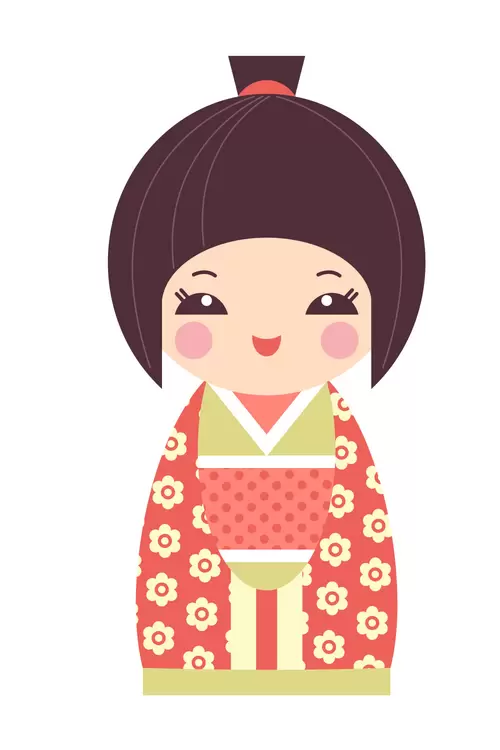 Japanese kimono doll,Cute Girl Illustration Material