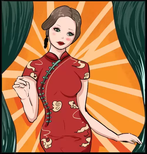 Girl in Cheongsam Illustration Material